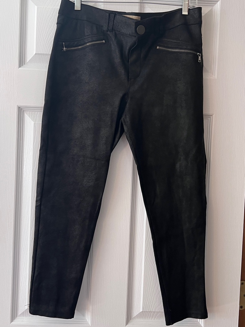 Democracy Black Faux Leather Skinny Jeans with Zip Pockets